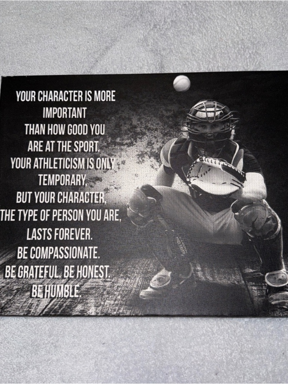 Baseball Catcher Wall Art Poster - Black & White